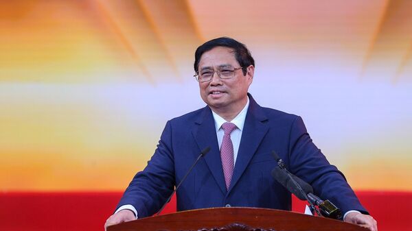 Thủ tướng Phạm Minh Chính phát biểu tại lễ kỷ niệm Ngày Doanh nhân Việt Nam và tôn vinh Doanh nhân Việt Nam tiêu biểu 2022 - Sputnik Việt Nam