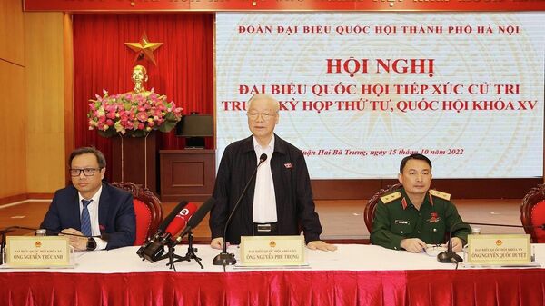 Tổng Bí thư Nguyễn Phú Trọng cùng các đại biểu Quốc hội Đơn vị bầu cử số 1 tiếp xúc cử tri quận Hai Bà Trưng,quận Ba Đình và quận Đống Đa - Sputnik Việt Nam
