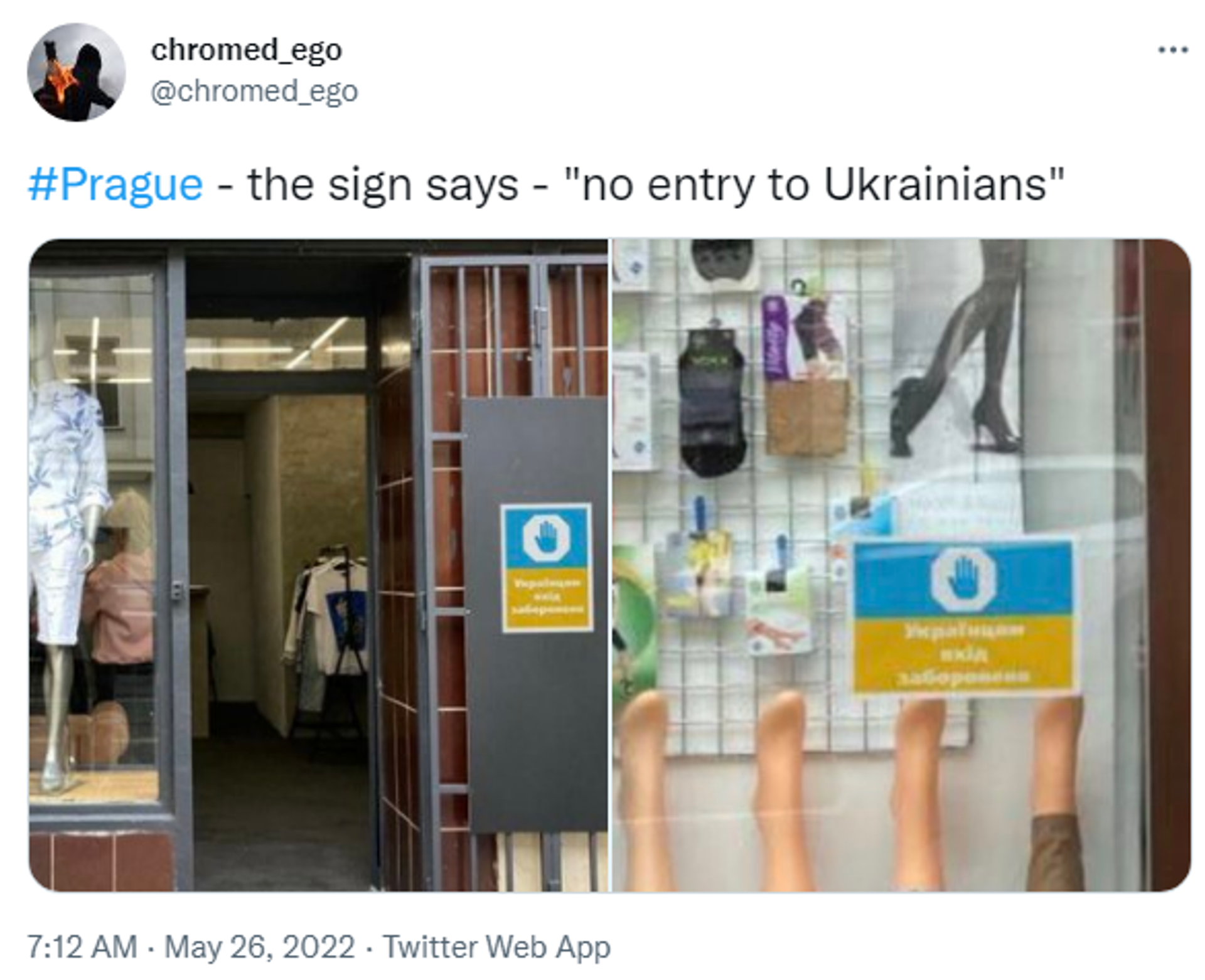 Xuất hiện trên Twitter hình ảnh về biển báo Không cho phép người Ukraina vào  gần các cửa hàng ở thủ đô Praha của Séc. - Sputnik Việt Nam, 1920, 01.11.2022