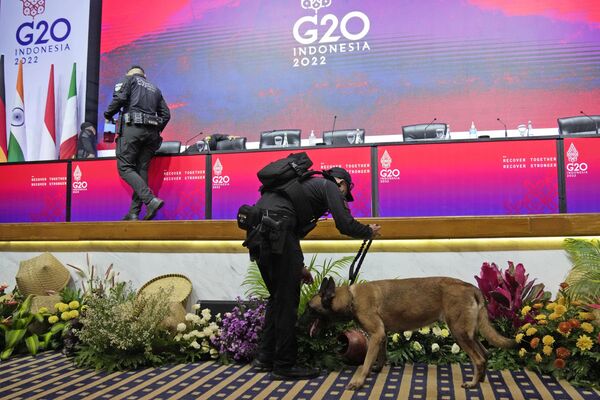 Thành viên lực lượng an ninh tổng thống kiểm tra địa điểm tổ chức hội nghị thượng đỉnh các nhà lãnh đạo G20 ở Nusa Dua, Bali. - Sputnik Việt Nam