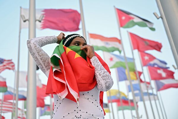 Cô gái cầm lá cờ tại FIFA World Cup 2022 ở Doha. - Sputnik Việt Nam
