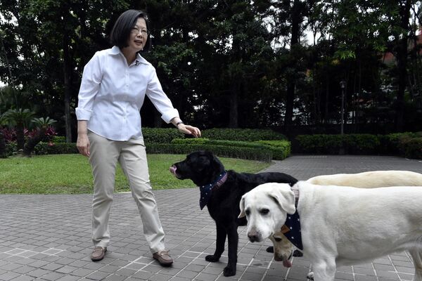 Tổng thống Đài Loan Thái Anh Văn với những chú chó của mình tại dinh tổng thống ở Đài Bắc. - Sputnik Việt Nam