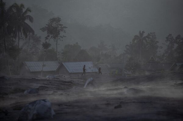 Cư dân làng Qajar Kuning, Đông Java, Indonesia, bị ảnh hưởng bởi vụ phun trào của núi lửa Semeru - Sputnik Việt Nam