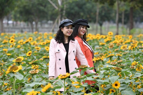 Những người phụ nữ chụp ảnh trong lễ hội hoa ở Mê Linh, Việt Nam. - Sputnik Việt Nam