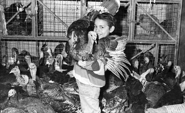 Cậu bé với con gà tây trên bàn tiệc Giáng sinh ở Mexico, 1964. - Sputnik Việt Nam