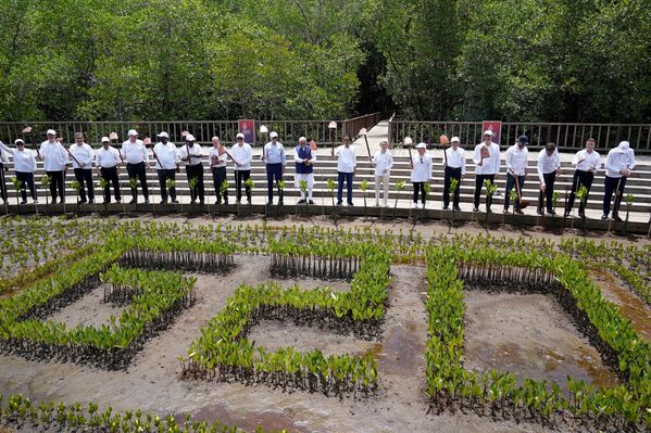 Các nhà lãnh đạo G20 trồng cây đước tại Công viên tự nhiên Ngurah Rai ở Bali, Indonesia. - Sputnik Việt Nam