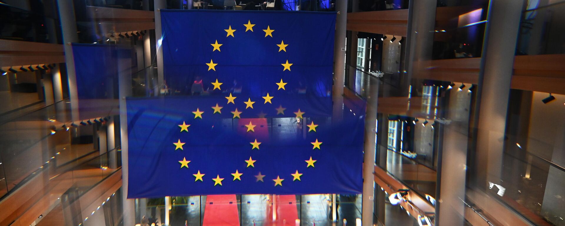 Những lá cờ có biểu tượng của Liên minh Châu Âu trong tòa nhà Nghị viện Châu Âu ở Strasbourg - Sputnik Việt Nam, 1920, 11.05.2023