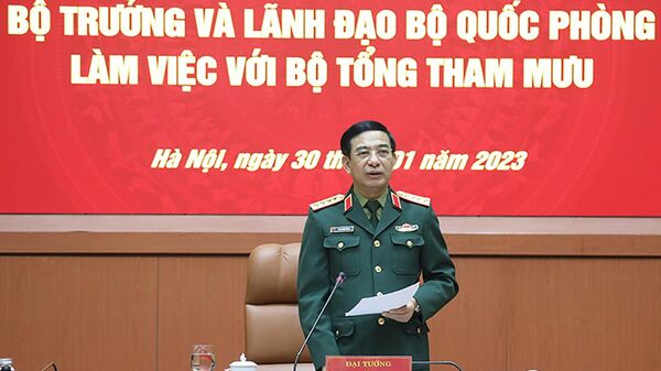 Đại tướng Phan Văn Giang phát biểu chỉ đạo tại buổi làm việc. - Sputnik Việt Nam