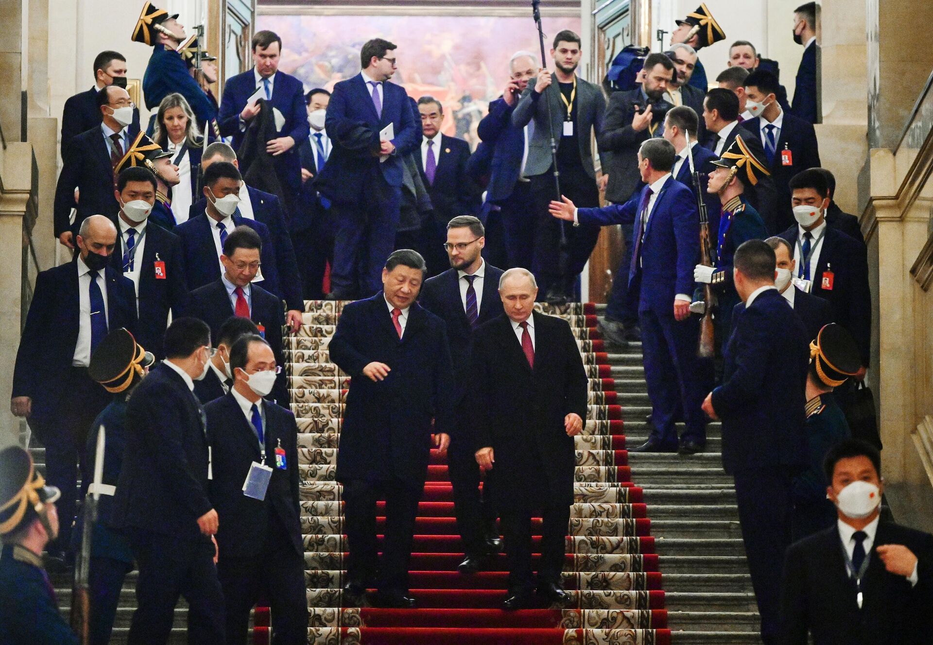 Ngày 21/3/2023. Tổng thống Nga Vladimir Putin và Chủ tịch Trung Quốc Tập Cận Bình sau cuộc hội đàm Nga-Trung tại Moskva. - Sputnik Việt Nam, 1920, 22.03.2023