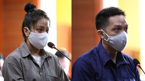 Bị cáo Nguyễn Võ Quỳnh Trang và Nguyễn Kim Trung Thái ở phiên tòa sơ thẩm. - Sputnik Việt Nam