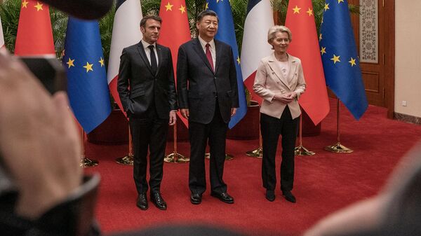 Chủ tịch Trung Quốc Tập Cận Bình trong cuộc gặp với Tổng thống Pháp Emmanuel Macron - Sputnik Việt Nam