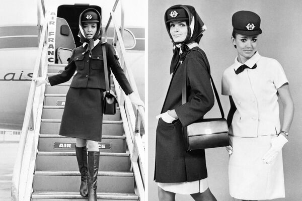 Tiếp viên hàng không Air France mặc đồng phục công ty mới do Balenciaga, Pháp thiết kế, năm 1968. - Sputnik Việt Nam