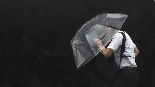 Một người qua đường trong cơn mưa lớn ở Tokyo - Sputnik Việt Nam