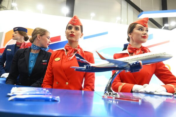 Phần trưng bày của «Aeroflot» trong Trung tâm Hội nghị và Triển lãm «Expoforum» tại SPIEF 2023 - Sputnik Việt Nam