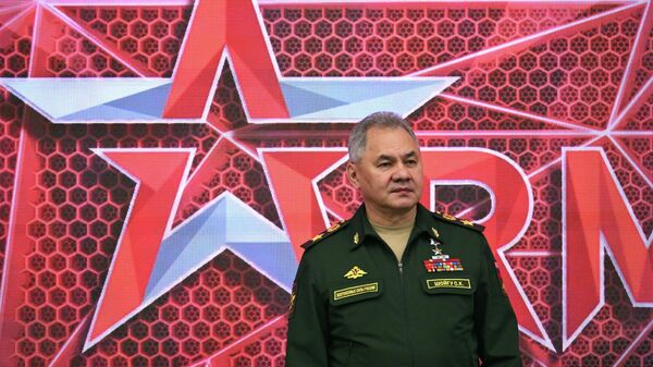Bộ trưởng Quốc phòng Nga Sergei Shoigu tại Diễn đàn Kỹ thuật-Quân sự Quốc tế ARMY-2023 tại Trung tâm Triển lãm và Hội nghị Yêu nước. - Sputnik Việt Nam