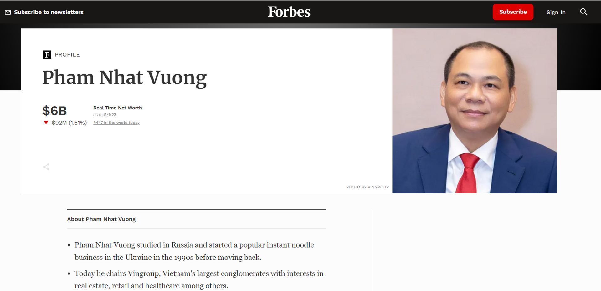 Forbes tính lại tài sản của tỷ phú Phạm Nhật Vượng - Sputnik Việt Nam, 1920, 01.09.2023