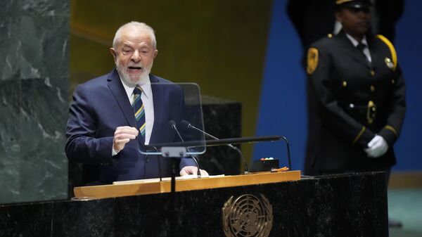 Tổng thống Brazil Luiz Inacio Lula da Silva phát biểu tại Đại hội đồng Liên Hợp Quốc lần thứ 78 - Sputnik Việt Nam