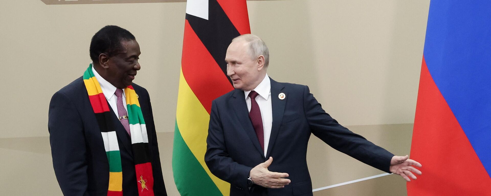 Tổng thống Nga Vladimir Putin và Tổng thống Cộng hòa Zimbabwe Emmerson Mnangagwa trong cuộc gặp bên lề Diễn đàn và Hội nghị thượng đỉnh Nga-Châu Phi lần thứ 2 tại St. Petersburg - Sputnik Việt Nam, 1920, 25.09.2023