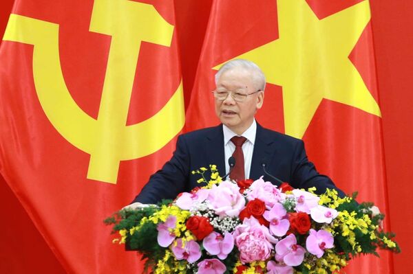 Tổng Bí thư Nguyễn Phú Trọng phát biểu tại buổi gặp gỡ. - Sputnik Việt Nam