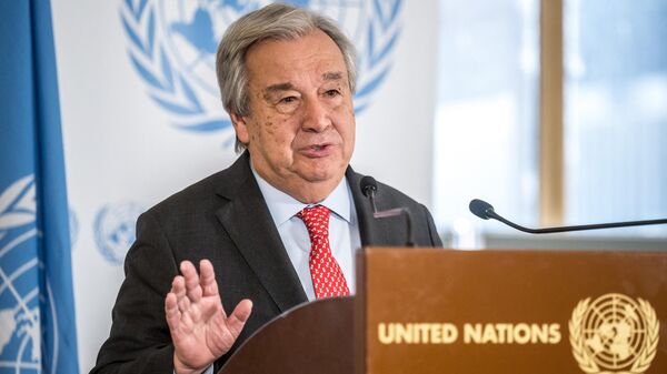 Tổng thư ký Liên Hợp Quốc Antonio Guterres phát biểu trong cuộc họp báo ở Geneva - Sputnik Việt Nam