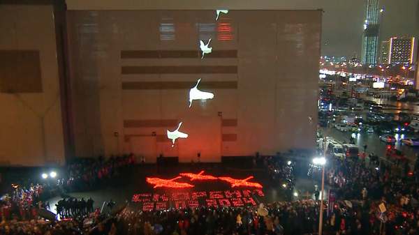 “Những con sếu đang bay”: trên Tường nhà Crocus City Hall xuất hiện hình chiếu dòng chữ - Sputnik Việt Nam
