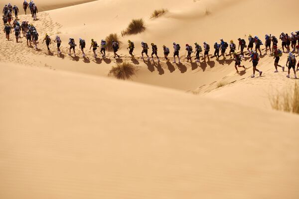 Các thành viên tham gia cuộc chạy đua marathon theo vùng sa mạc Sahara thuộc Marocco - Sputnik Việt Nam
