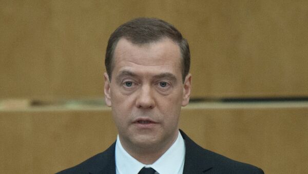 Thủ tướng Dmitry Medvedev  phát biểu tại Duma Quốc gia - Sputnik Việt Nam