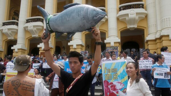 Hàng trăm người dân Hà Nội biểu tình phản đối chất thải độc hại khiến cá chết - Sputnik Việt Nam