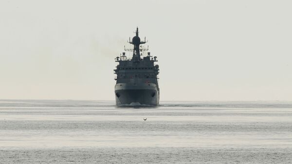Tàu đổ bộ lớn Ivan Gren của Hải quân Nga cập cảng quân sự Baltiysk sau lần xuất cảng đầu tiên để thử nghiệm trên biển. - Sputnik Việt Nam