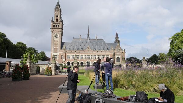 Các phóng viên tập hợp  trước Cung điện Hòa bình ở The Hague - Sputnik Việt Nam