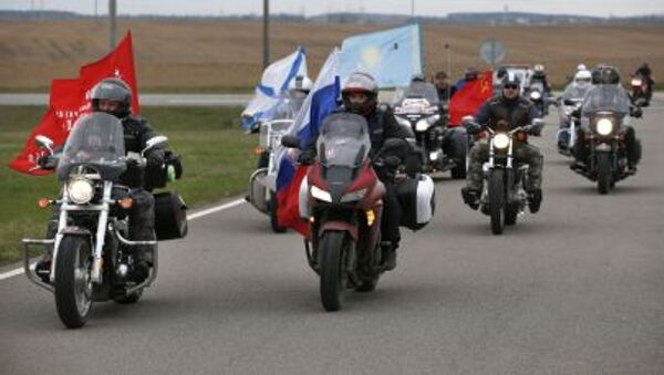 Các biker câu lạc bộ “Những con sói đêm” của Nga trên lãnh thổ Belarus trong hành trình lái xe từ Nga đến Đức - Sputnik Việt Nam