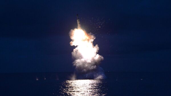 Việc phóng  tên lửa đạn đạo từ vị trí ngầm dưới nước ở CHDCND Triều Tiên - Sputnik Việt Nam