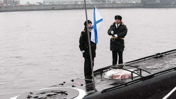 Lễ kéo cờ  Andrei lên kỳ đài của tàu ngầm diesel-điện «Veliky Novgorod» - Sputnik Việt Nam