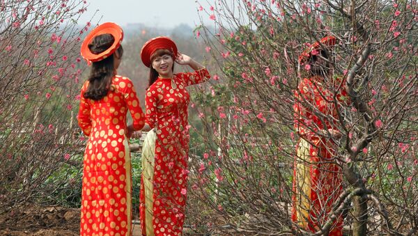 Phụ nữ Việt Nam mặc trang phục truyền thống nhân dịp Tết Nguyên đán - Sputnik Việt Nam