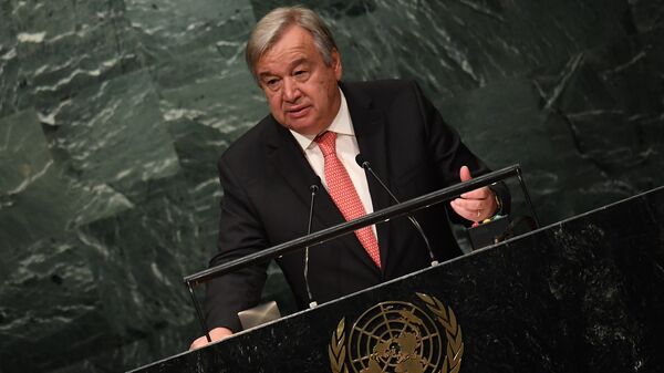 UN Secretary-General-designate Antonio Guterres speaks during the ceremony for the appointment of the Secretary-General during the 70th session of the General Assembly October 13, 2016 at the United Nations in New York - Sputnik Việt Nam