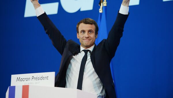 Emmanuel Macron, French presidential candidate and leader of the movement En Marche!, during a news conference following the first round of the election. - Sputnik Việt Nam