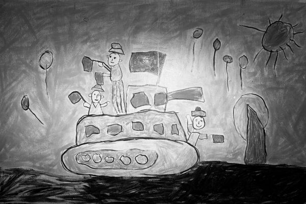 Bức vẽ của trẻ em mô tả cuộc tấn công của xe tăng vào Dinh Độc lập năm 1975 - Sputnik Việt Nam