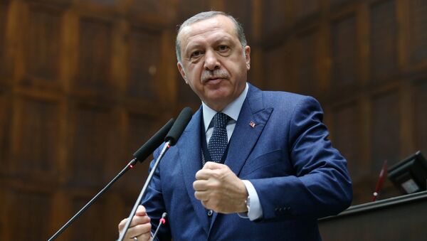 Turkish President Tayyip Erdogan addresses members of parliament from his ruling AK Party (AKP) during a meeting at the Turkish parliament in Ankara, Turkey, June 13, 2017 - Sputnik Việt Nam