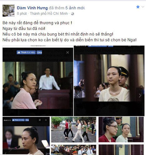 Dòng chia sẻ của Đàm Vĩnh Hưng sau phiên xử lần 3 Hoa hậu Phương Nga thu hút sự chú ý của cộng đồng. Sau đó, người hâm mộ không còn thấy hình ảnh và lời chia sẻ của giọng ca Biển tình về Phương Nga trên facebook nhưng không ít fan đã kịp chụp lại. Dòng chia sẻ của Đàm Vĩnh Hưng sau phiên xử lần 3 Hoa hậu Phương Nga thu hút sự chú ý của cộng đồng. Sau đó, người hâm mộ không còn thấy hình ảnh và lời chia sẻ của giọng ca Biển tình về Phương Nga trên facebook nhưng không ít fan đã kịp chụp lại. - Sputnik Việt Nam