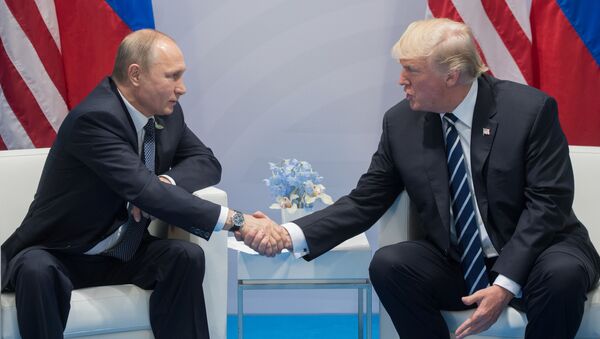 Президент РФ Владимир Путин и президент США Дональд Трамп во время беседы на полях саммита лидеров Группы двадцати G20 в Гамбурге - Sputnik Việt Nam