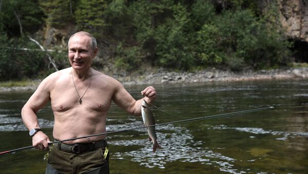 Tổng thống Vladimir Putin bơi ở thác hồ trên núi tại Cộng hòa Tyva - Sputnik Việt Nam