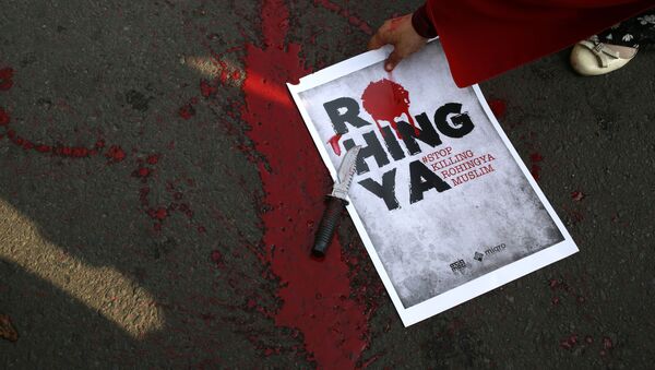 На митинге против насилия по отношению к мьянмарским мусульманам-рохинджа в Джакарте, Индонезии - Sputnik Việt Nam