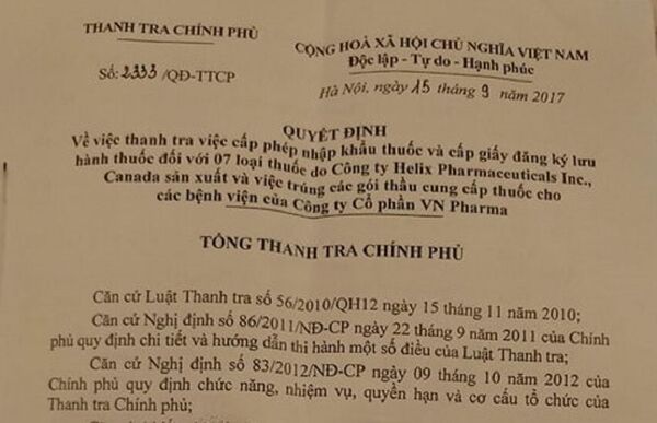 Sáng nay Thanh tra Chính phủ chính thức công bố quyết định thanh tra Bộ Y tế về vụ việc VN Pharma Sáng nay Thanh tra Chính phủ chính thức công bố quyết định thanh tra Bộ Y tế về vụ việc VN Pharma - Sputnik Việt Nam