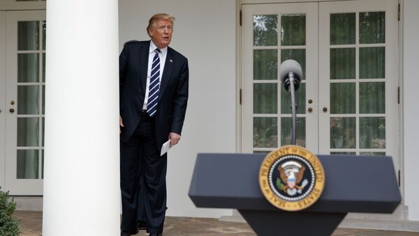 Tổng thống Hoa Kỳ Donald Trump tiếp phóng viên trong Vườn hồng của Nhà Trắng ở Washington - Sputnik Việt Nam