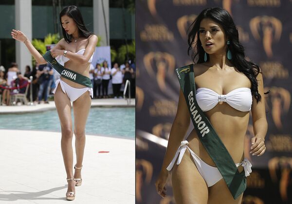 Ứng viên từ Ecuador Lassie Guilher Sanchez dự thi chọn  Hoa hậu Trái đất chụp hình trên bãi biển ở Manila - Sputnik Việt Nam