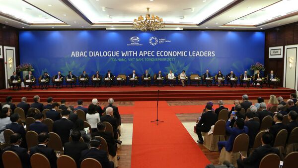 Chiều 10/11/2017, Phiên toàn thể Đối thoại giữa các nhà Lãnh đạo kinh tế APEC với Hội đồng Tư vấn kinh doanh APEC (ABAC) diễn ra tại Khách sạn Furama, thành phố Đà Nẵng. - Sputnik Việt Nam