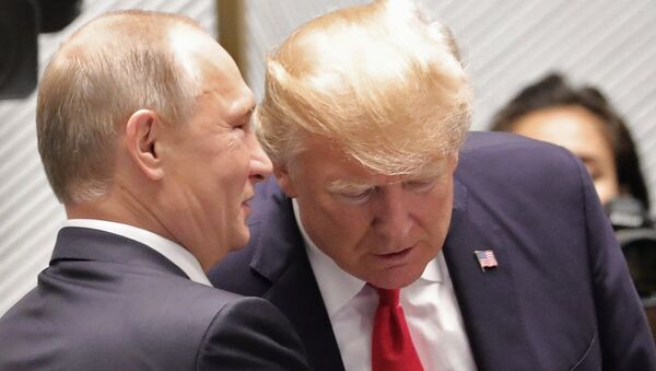 Russian President Vladimir Putin and US President Donald Trump, right, are seen here ahead of the first working meeting of the Asia-Pacific Economic Cooperation leaders - Sputnik Việt Nam