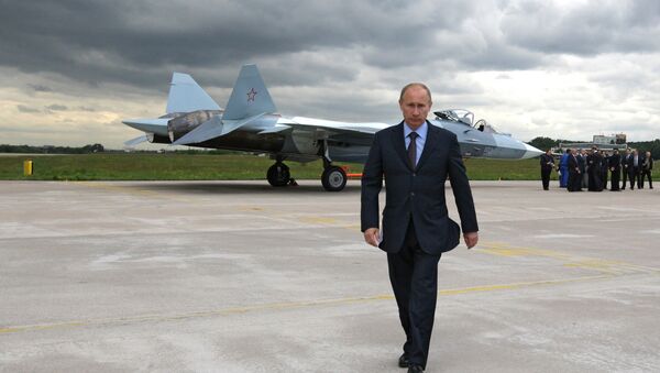 Prime Minister Vladimir Putin at the test if a T-50 fifth generation fighter - Sputnik Việt Nam