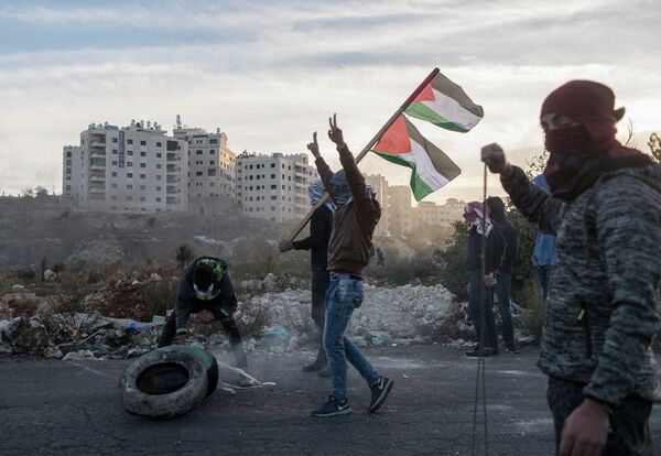 Người biểu tình đụng độ trên biên giới Palestine và Israel, quận Ramallah. - Sputnik Việt Nam