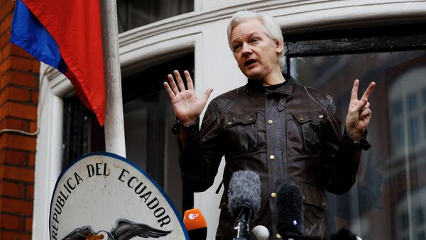 WikiLeaks founder Julian Assange is seen on the balcony of the Ecuadorian Embassy in London, Britain, May 19, 2017 - Sputnik Việt Nam